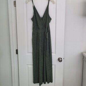 KAILEIGH FOR STITCH FIX OLIVE/WHITE STRIPED WIDE LEG JUMPSUIT XL